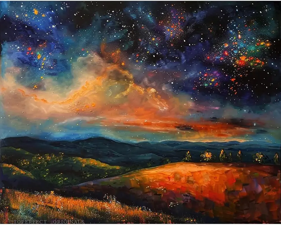 Original Space Scene Acrylic Painting on Canvas, Cosmic Landscape Canvas Art, Vibrant Nebula Stars Artworks, Colorful Starry Night Sky Painting, Handmade Room Decor by College Teachers as Unique Gift