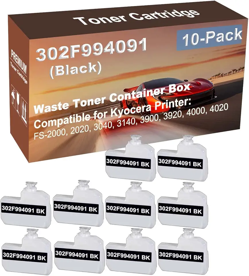 10-Pack Compatible High Yield FS-2000, 2020, 3040, 3140, 3900, 3920, 4000, 4020 Printer Waste Toner Container Box Replacement for Kyocera 302F994091 Toner Cartridge (Black)