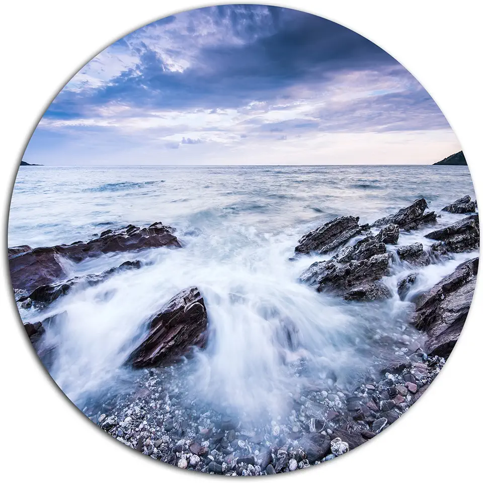 Designart Waves Crashing at Beach Seashore Metal Wall Art-Disc of 23 inch, 23'' H x 23'' W x 1'' D 1P, White