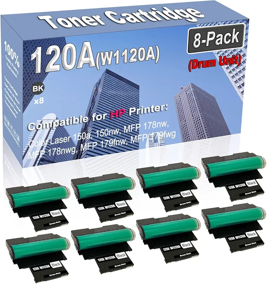 8-Pack (Black) Compatible High Yield 120A (W1120A) Drum Unit Replacement for HP 150a 150nw MFP 178nw MFP 178nwg MFP 179fnw MFP 179fwg Printer