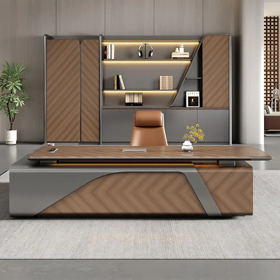 Modern L Shaped Computer Desk with Lateral Cabinet, 94 inch Executive Desk with File Drawers and Cable Management, Study Table Business Furniture Set Workstation for CEO Boss