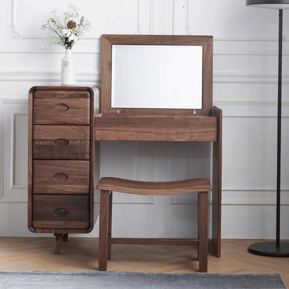 Dressing Table with Mirror, Vanity Desk Makeup Table, 4 Drawers & Cabinets, for Bedroom for Women, Girls 101cm
