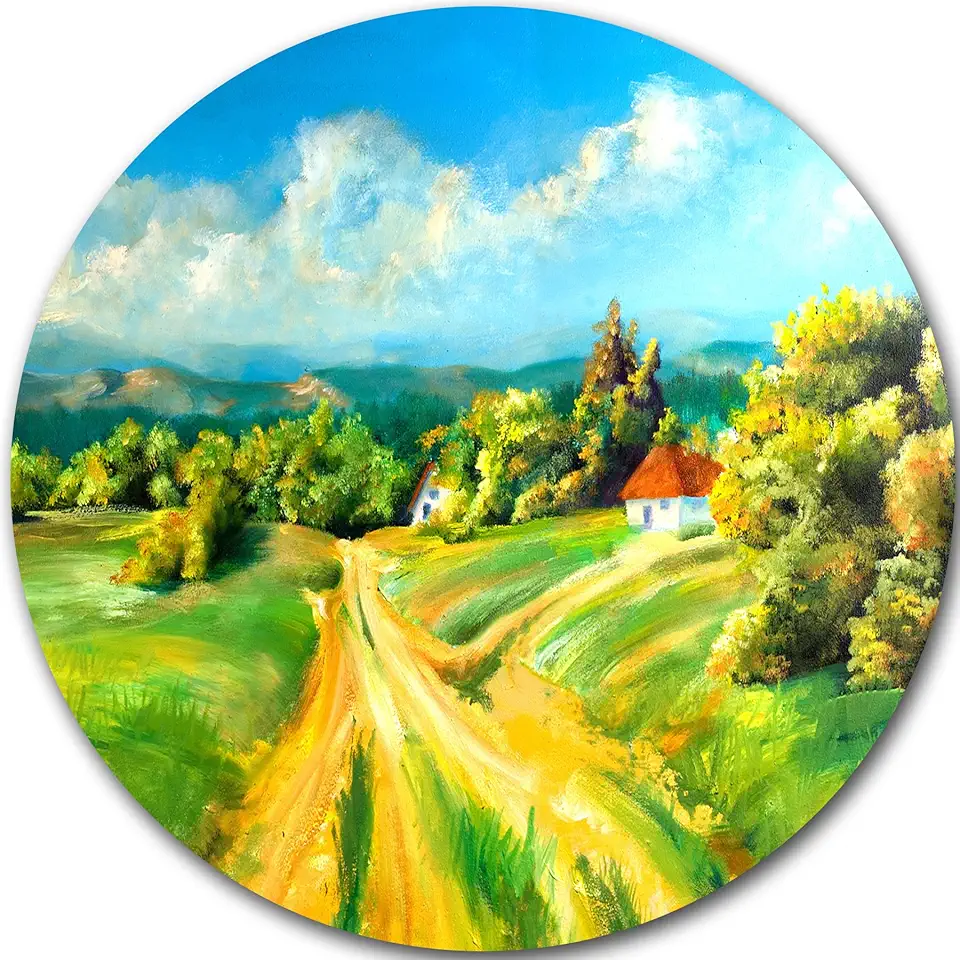 Designart Color of Summer Landscape Circle Wall Art-Disc of 23 inch, 23'' H x 23'' W x 1'' D 1P, Green/Blue