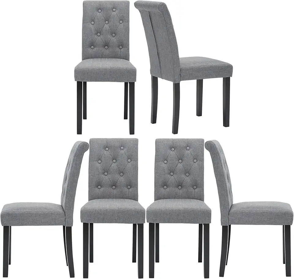 Sponsored Ad - thksbought Set of 6 Upholstered Fabric Dining Chairs with Button-Tufted Details (Set of 6 Gray)