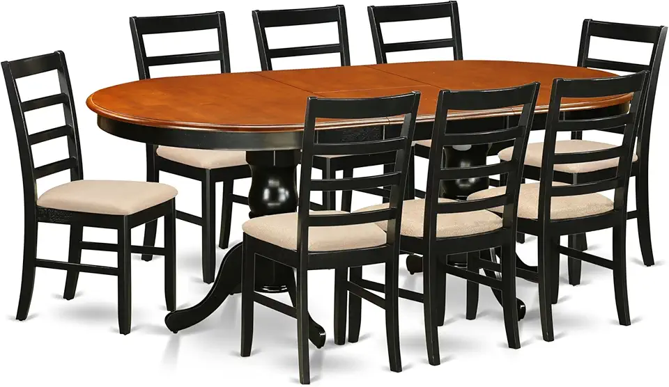 East West Furniture PLPF9-BCH-C 9 Piece Kitchen Table & Chairs Set Includes an Oval Dining Room Table with Butterfly Leaf and 8 Linen Fabric Upholstered Chairs, 42x78 Inch, Black & Cherry