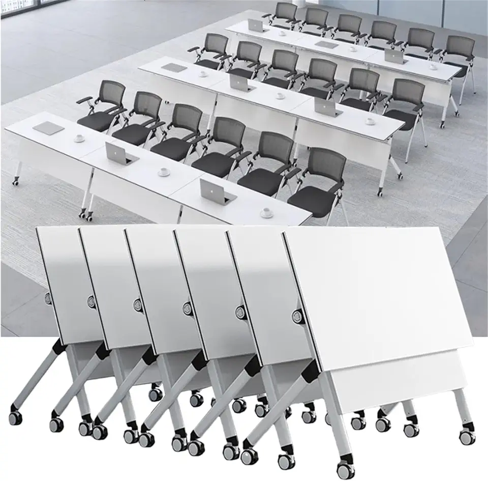 6 Pack Modern Flip Top Mobile Training Table Folding Seminar Meeting Table for Conference Room Classroom 47in