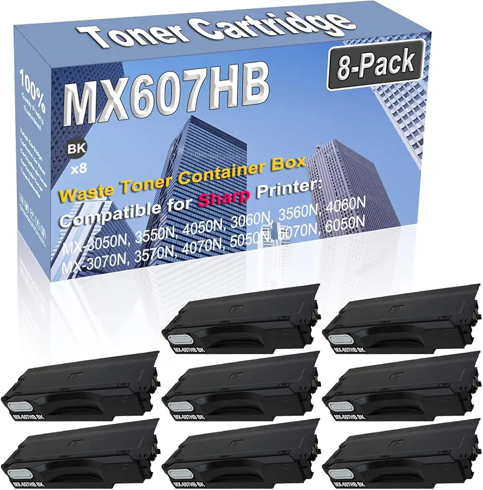 8-Pack Compatible High Capacity MX607HB MX-607HB Waste Toner Container Box use for Sharp MX-3050N 3550N 4050N 3060N 3560N 4060N MX-3070N 3570N 4070N 5050N 5070N 6050N Toner Cartridge (Black)