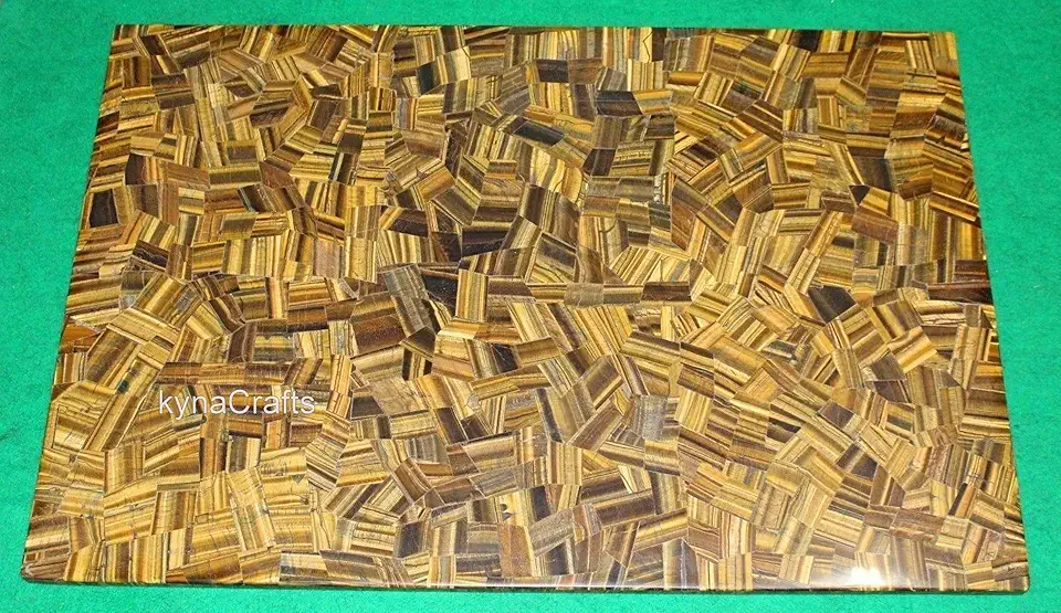 Generic 48 x 60 Inches Rectangle Shape White Marble Dining Table Top Tiger Eye Stone Overlay Work Meeting Table for Office Deoor, Vishnu2402240503