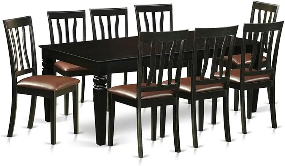 East West Furniture LGAN9-BLK-LC 9 Piece Dining Table Set Includes a Rectangle Dinner Table with Butterfly Leaf and 8 Faux Leather Dining Room Chairs, 42x84 Inch, Black
