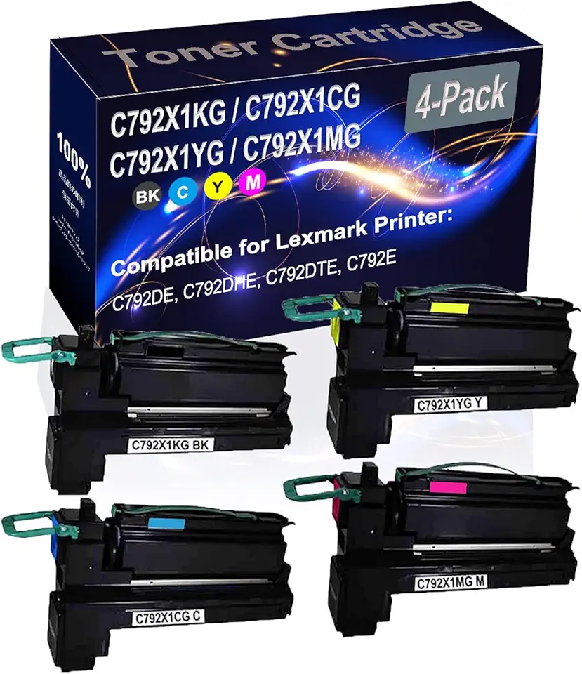 4-Pack (BK+C+Y+M) Compatible High Yield C792X1KG C792X1CG C792X1YG C792X1MG Printer Toner Cartridge use for C792DE C792DHE Printers