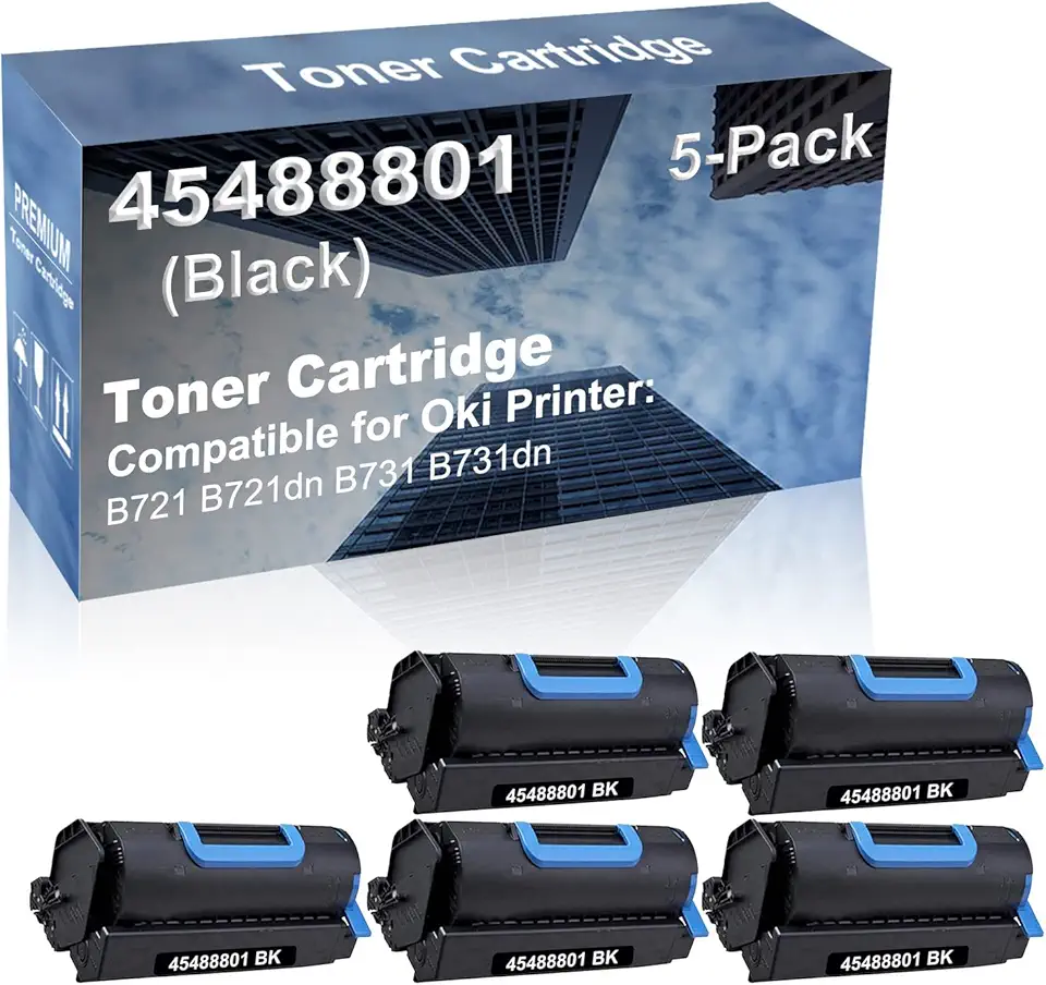 5-Pack Compatible High Yield B721 B721dn B731 B731dn Printer Cartridge Replacement for 45488801 Toner Cartridge (Black)