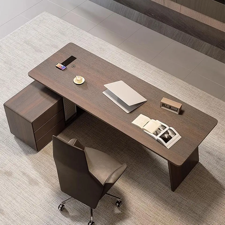 Mute Slide Multi-Layer Solid Wooden Board Modern Office Desk Creative Slanting Curve Design Independent Host Position Professional Office Desk Wide Desktop Business Furniture