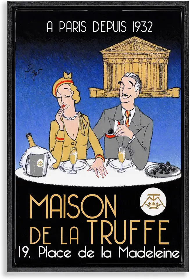 Stupell Industries Vintage Truffles & Champagne Black Framed Floater Canvas Wall Art Design by Jean-Pierre Got, 17 x 25