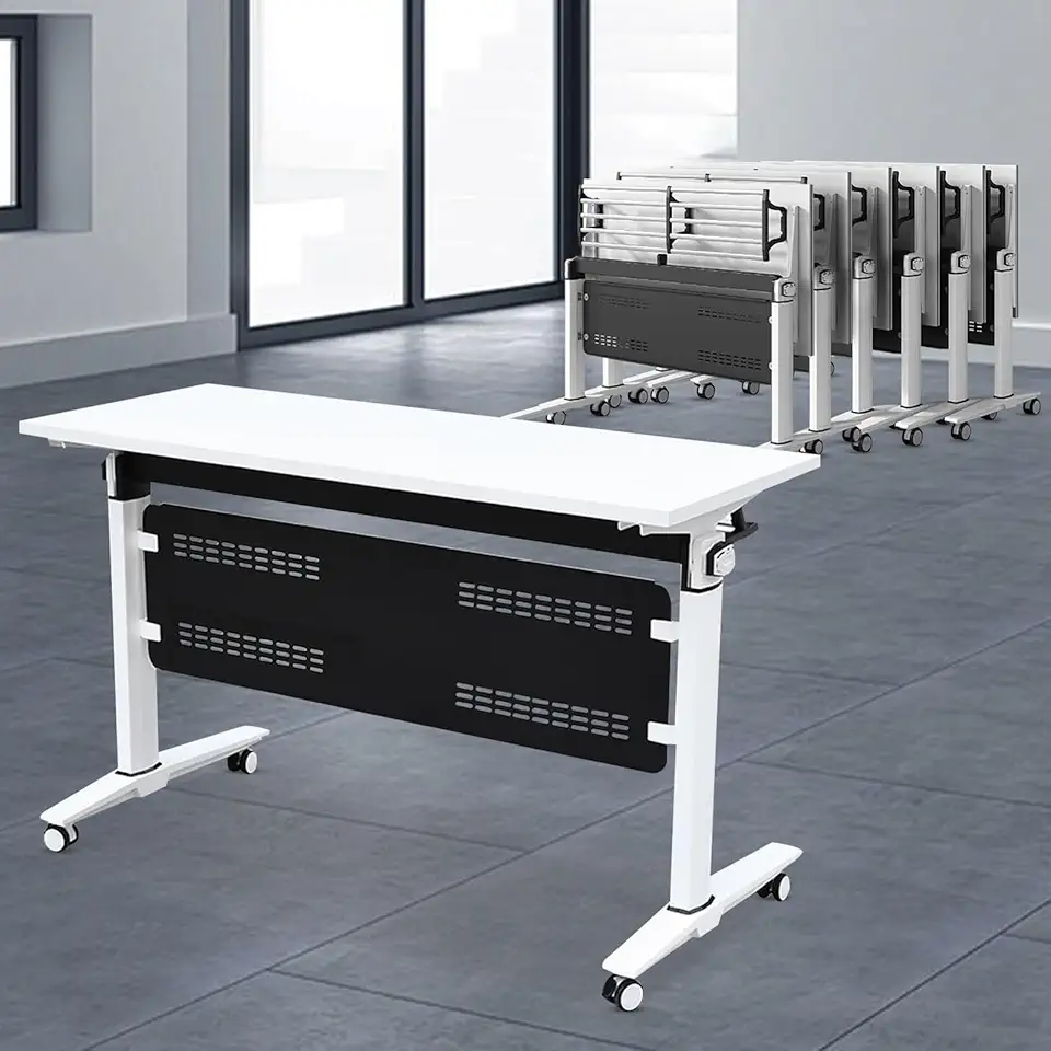 Mobile Folding Conference Table with Wheels Stackable and Flip Top Design Rolling Seminar Training Table for Study and Working (6PCS 59.0