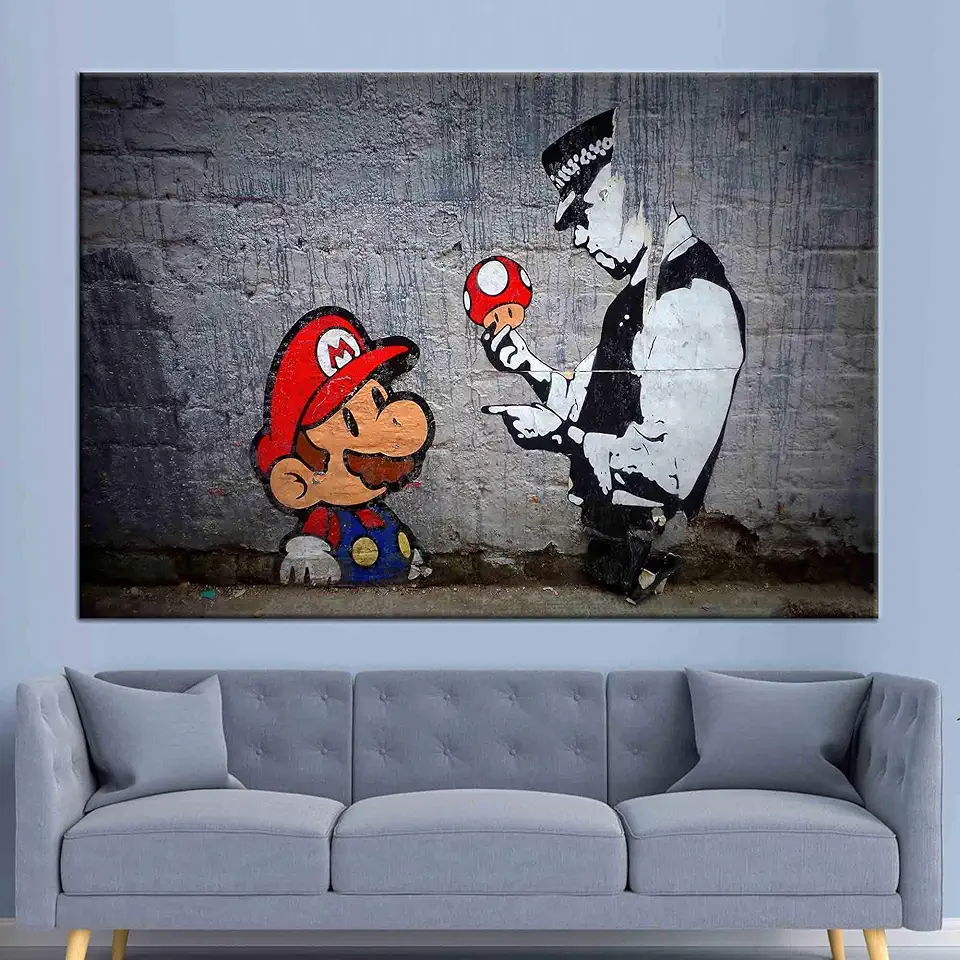 Video Game Graffiti Canvas Art Featuring Street Wall Decor Ideal For Enhancing the Aesthetic Of Your Gaming Room - 1PC - 100x235