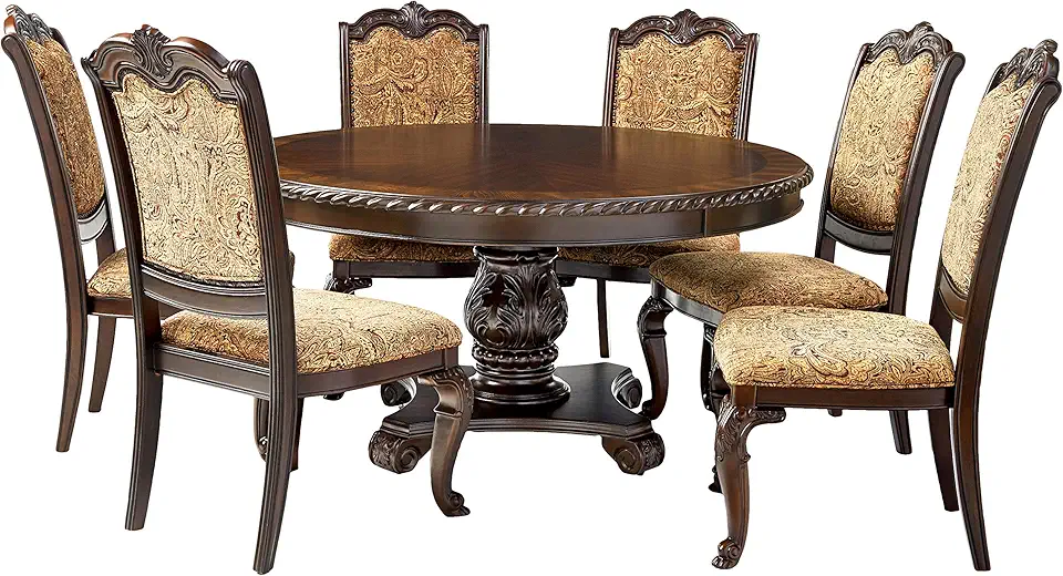 Furniture of America CM3319RT-7PC-FABRIC Dining Table Set, Brown Cherry