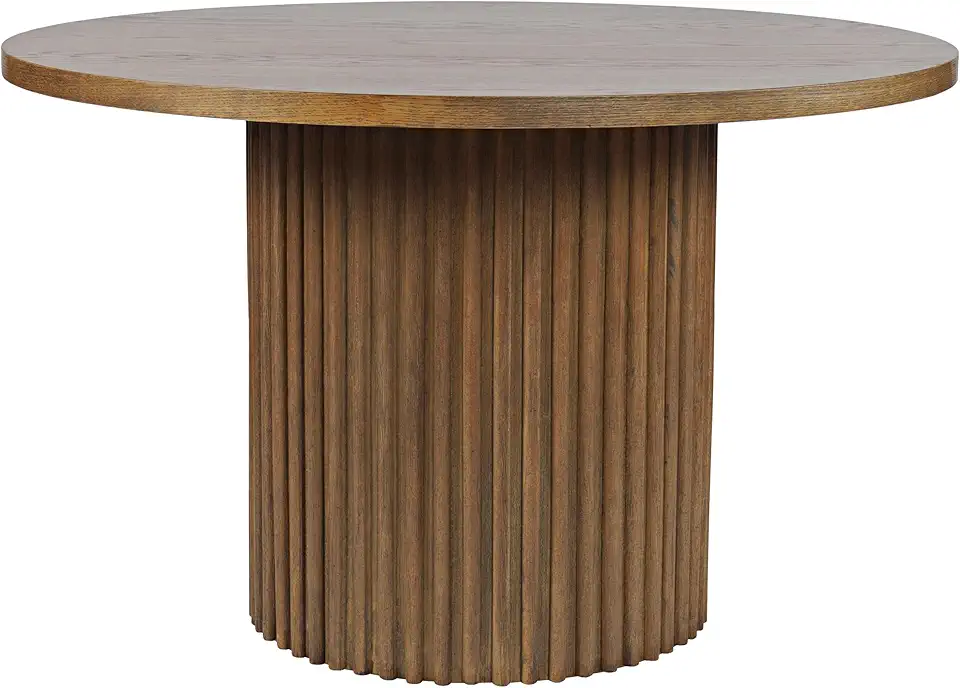 Jofran Auden Round Mid-Century Modern Fluted Pedestal Base Dining Table,Chestnut,48