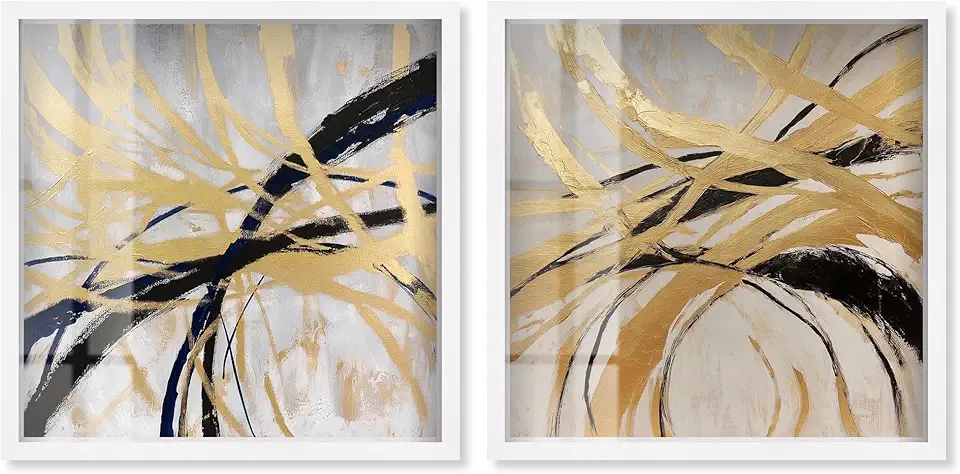 Art Remedy Glamorous Gold Glam Set Shadowbox Boho Wall Decor, White Frame, 40 x 40