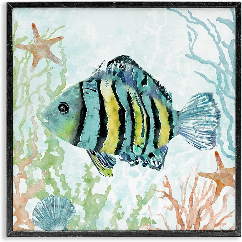 Stupell Industries Striped Fish Underwater Black Framed Giclee Wall Art Design by Carol Robinson, 24 x 24