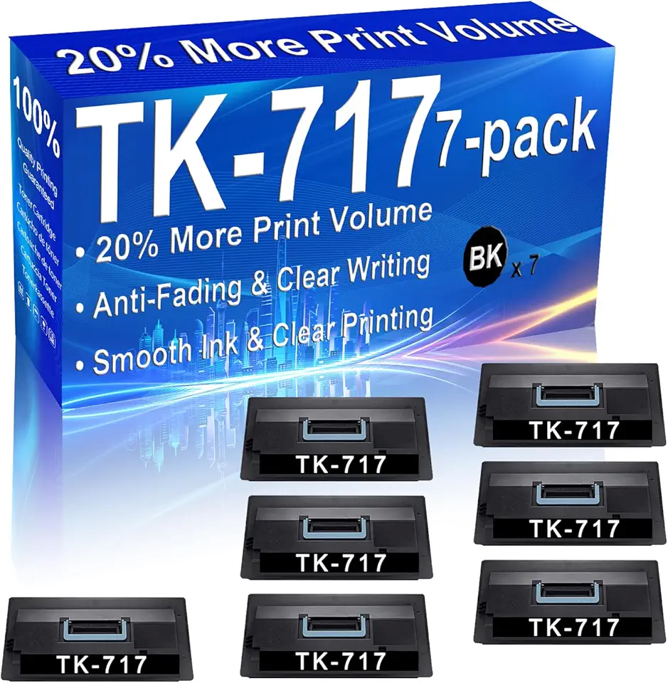 7-Pack (Black) Compatible KM-3050, KM-4050, KM-5050 Laser Printer Toner Cartridge (High Capacity) Replacement for TK-717 Printer Toner Cartridge