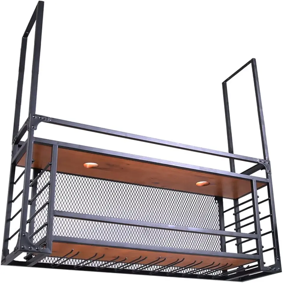 Iron Art Wall Mounted Wine Cabinet Leisure Bar Solid Wood Wine Rack Household Living Room on The Wall Wine