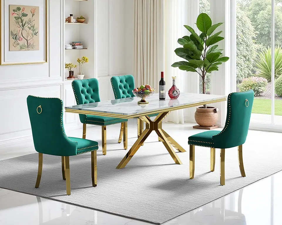 Henf Marble Dining Table Set for 4, White Gold 70