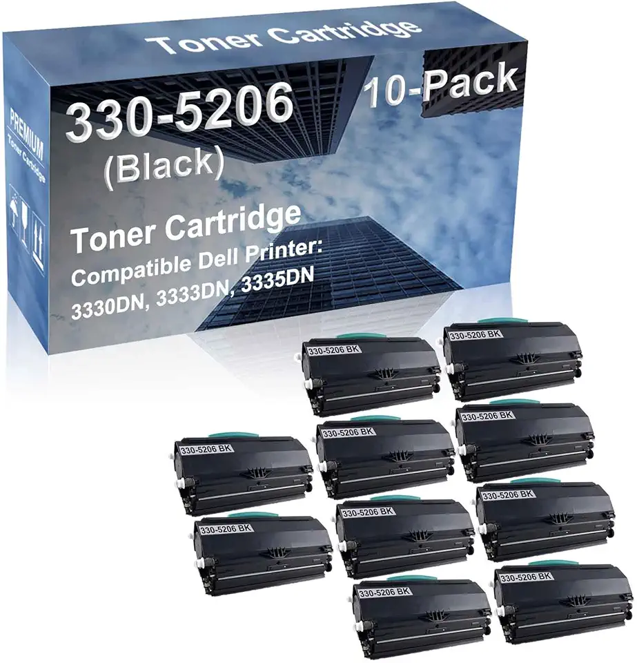 10-Pack Compatible High Capacity 330-5206 (P982R W896P) Toner Cartridge use for Dell 3330DN, 3333DN, 3335DN Printer (Black)