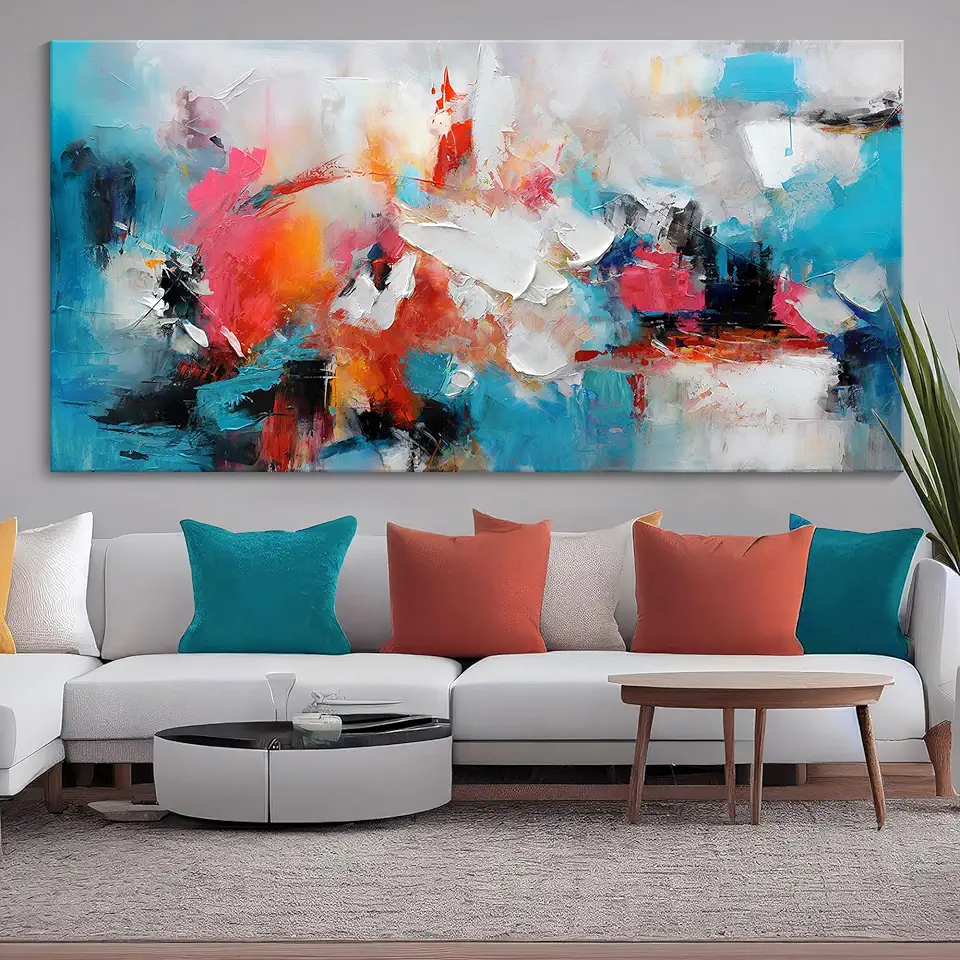 Abstract Wall Art Canvas Hand-Painted Art in Blue and Pink Office Wall Decor Wall Art for Living Room Paintings for Wall Decorations Modern Wall Decor for Bedrooms, and dining Room 24×48in