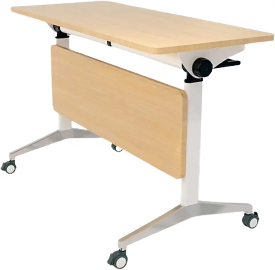 Portable Folding Conference Table with Quiet Wheels Space Saving Rectangular Seminar Training Desk for Meeting Room Stackable Design for Easy Storage