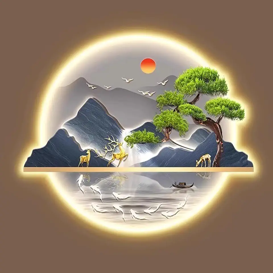 Wall sconces for Bedroom Hanging Wall Art Wall Sculptures Painting Oriental Decor Lamp Chinese Traditional Wall Hanging Paintings for Home Entrance Hallway Bedroom(L47 x H39in O) (F L39 x H31in)