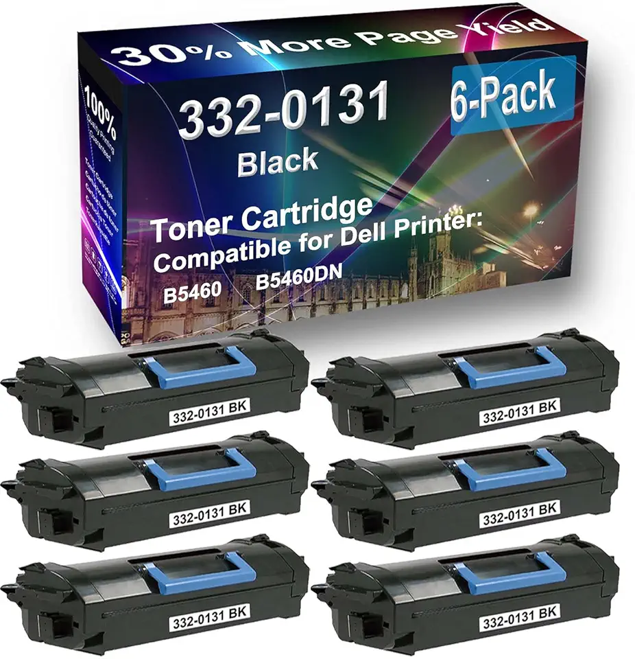 6-Pack Compatible High Yield B5460, B5460DN Printer Cartridge Replacement for Dell 332-0131 Toner Cartridge (Black)