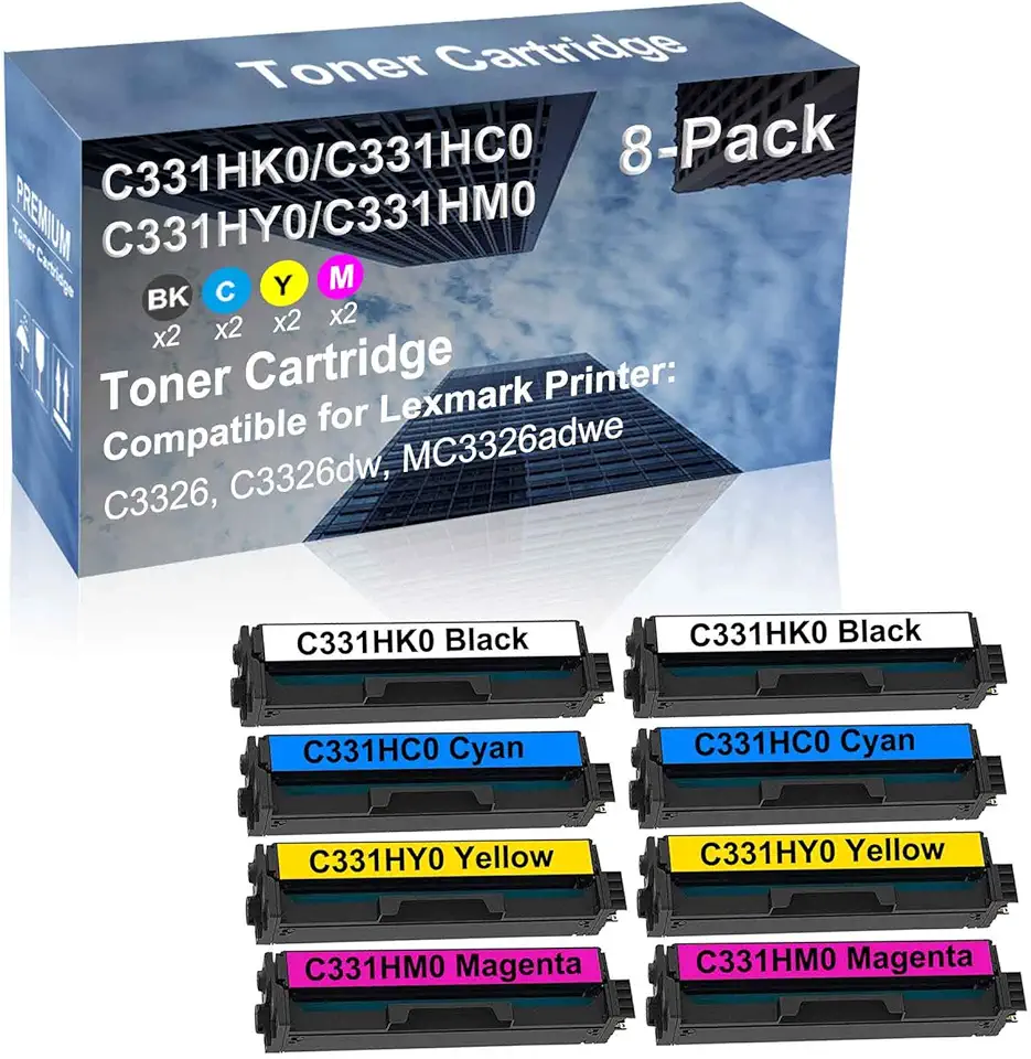 8-Pack (2BK+2C+2Y+2M) Compatible High Capacity C331HK0+ C331HC0+ C331HY0+ C331HM0 Toner Cartridge Used for C3326, C3326dw, MC3326adwe Printer