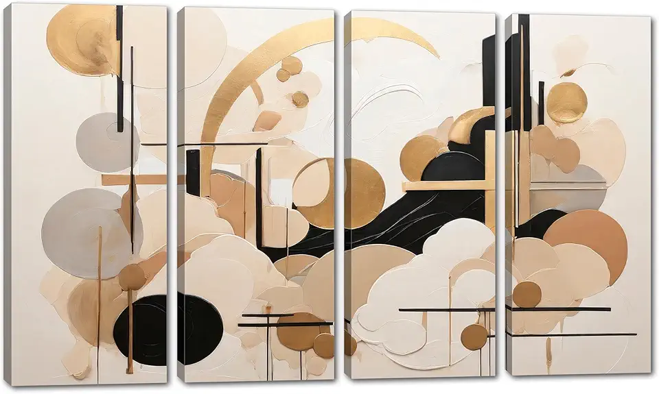 80 x 50 TOTAL - Japandi Wall Art Canvas Print geometric decor with circles moder wall art - 4 Panel Split