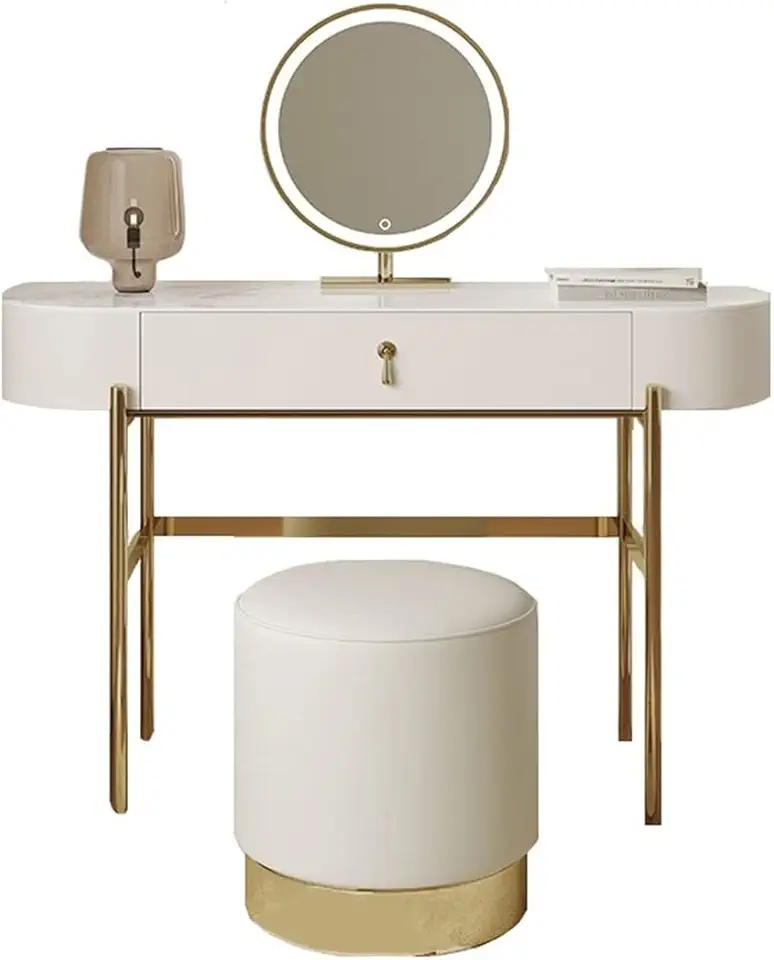 Modern Dressing Desk - Makeup Table with LED Lights Mirror and 2 Drawers for Women Girls,Dressing Table Storage Cabinet for Bedroom Bathroom,Easy to Assemble (Size : 80CM) ()