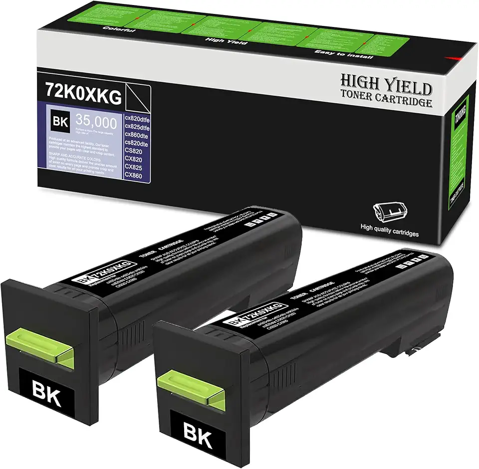 CX820 (72K0XKG) Black Toner Cartridge, Compatible 2 Pack 72K0XKG Replacement for cx820dtfe cx825dtfe cx860dte cs820dte CS820 CX820 CX825 CX860 Printer| Up to 35,000 Pages 1 Each