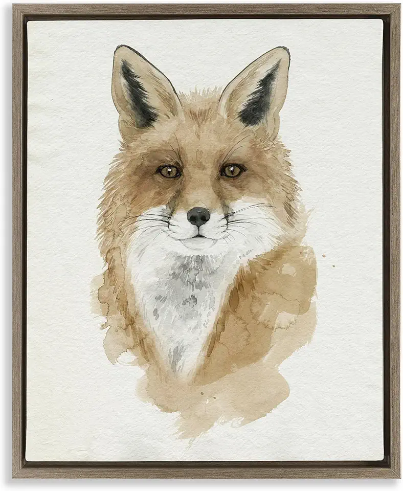 Stupell Industries Minimal Watercolor Fox Portrait Brown Framed Floater Canvas Wall Art Design by Grace Popp, 17 x 21