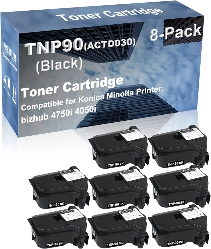 8-Pack Compatible High Yield bizhub 4750i 4050i Printer Cartridge Replacement for Konica Minolta TNP90 TNP-90 (ACTD030) Toner Cartridge (Black)