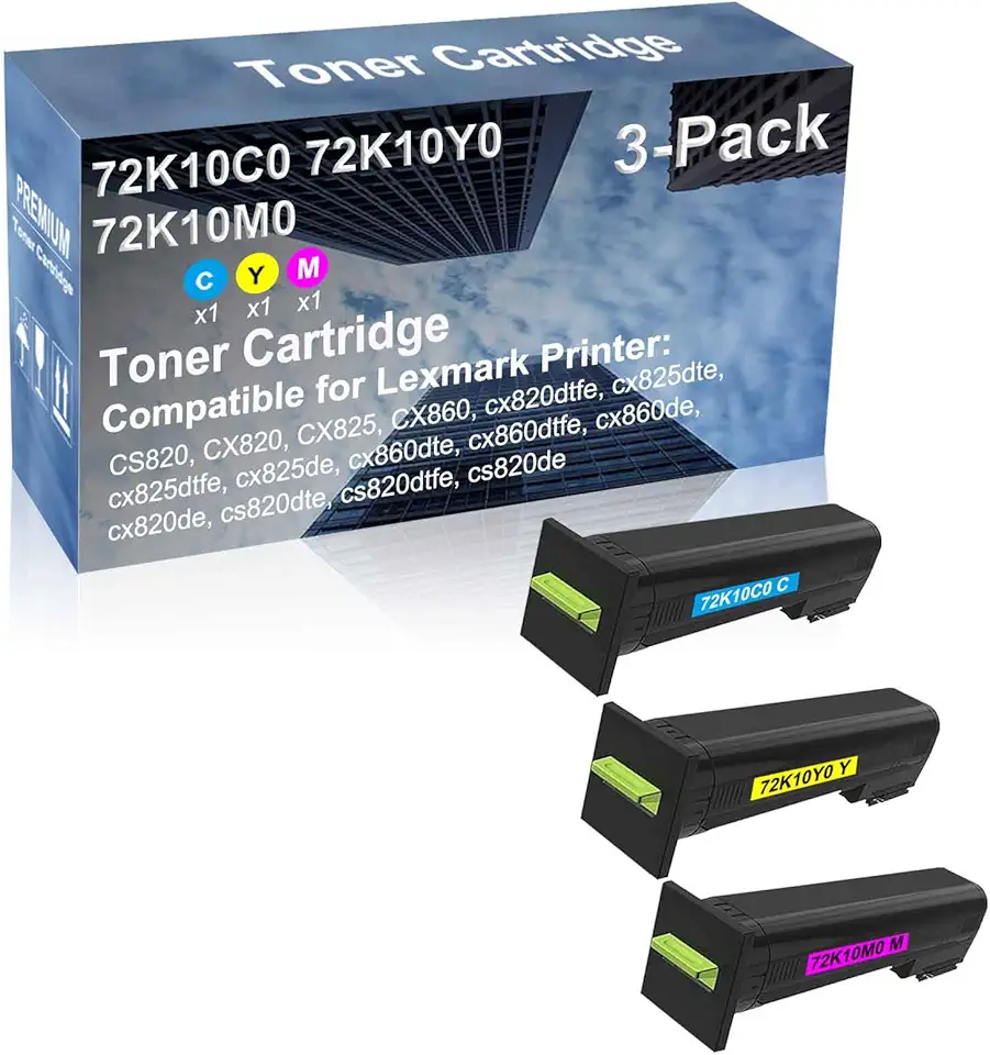 3-Pack (C+Y+M) Compatible High Capacity 72K10C0+ 72K10Y0+ 72K10M0 Toner Cartridge Used for CS820, CX820, CX825, CX860, cx820dtfe Printer