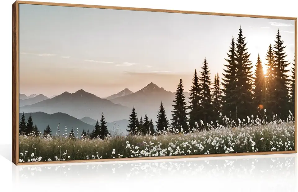 Forest Sunlight Landscape Framed Canvas Wall Art Set,Nature Mountain Pine Tree Wall Decor,Modern Sunrise Wildflower Calming Art Printing for Living Room,Bedroom-20 x40