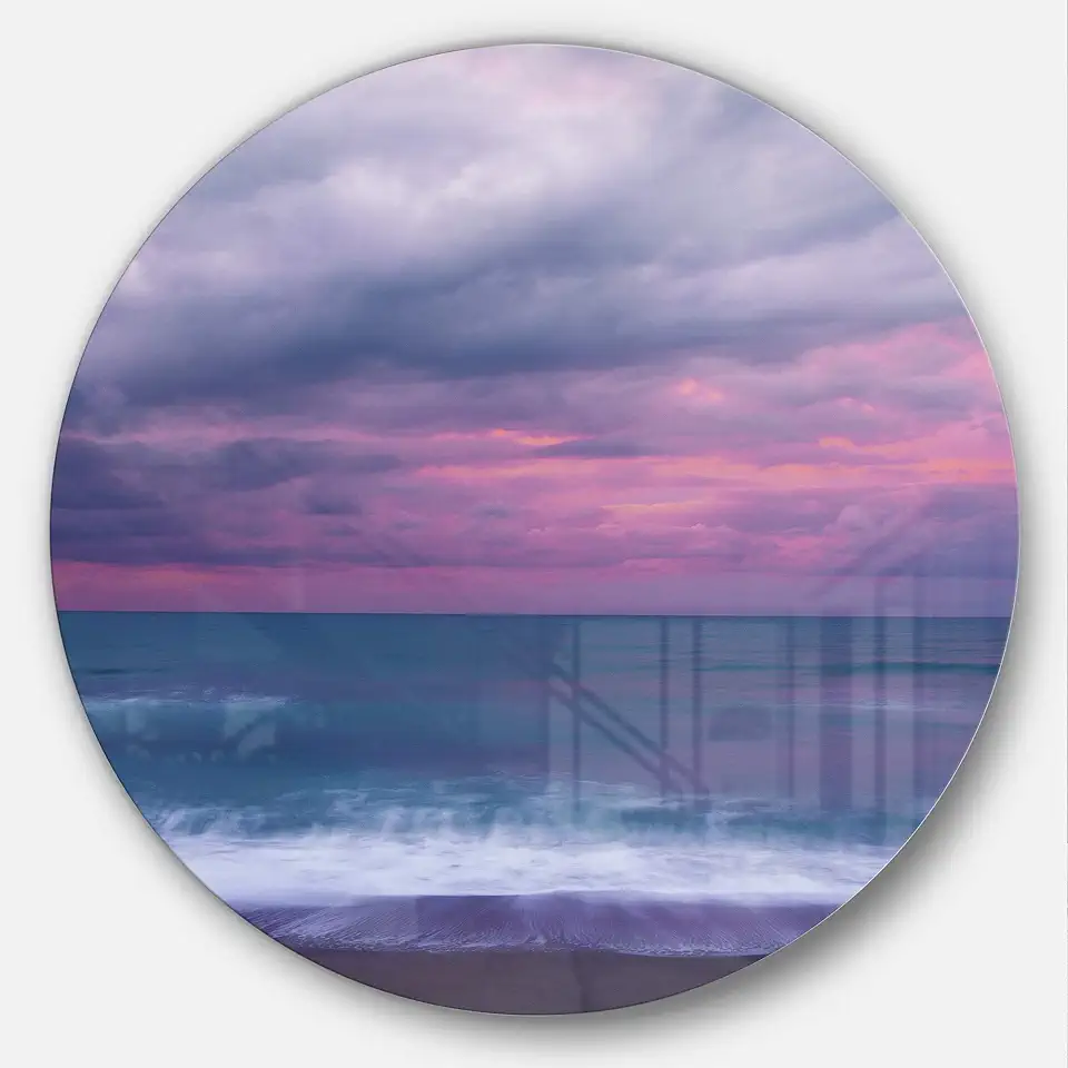Designart Blue and Pink Unset Over Sea Modern Seashore Print Metal Wall Art-Disc of 23, 23'' H x 23'' W x 1'' D 1P