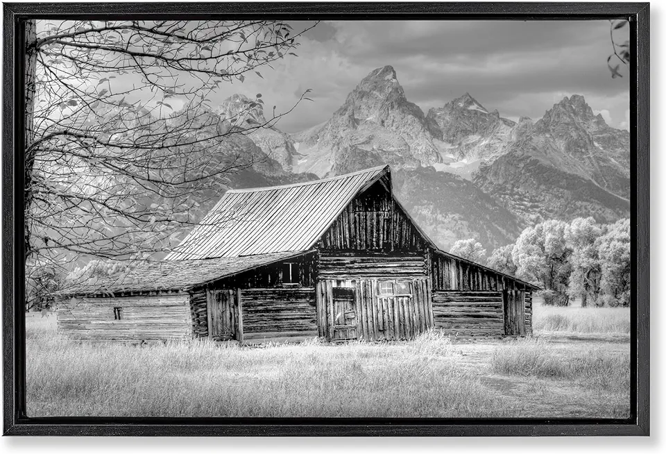 Stupell Industries Sign of the Feather Barn Landscape Black Framed Floater Canvas Wall Art Design by Jadei Graphics, 25 x 17