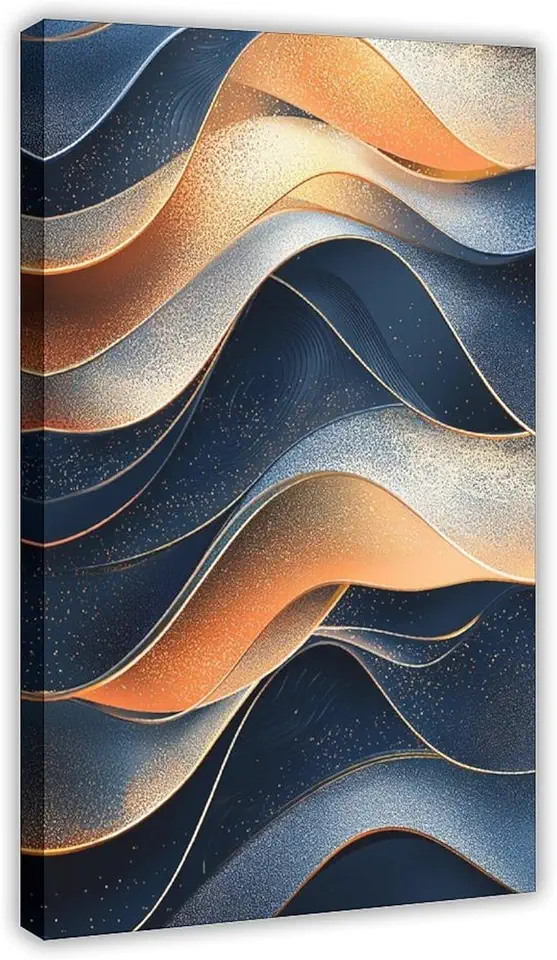 Soundwave Aesthetic Wall Print, Abstract Rhythm Art Poster, Navy And Gold Gradient Minimalist Decor for Bedroom Canvas Art Poster And Wall Art Picture Print Modern Family Bedroom Decor Posters 20x30in