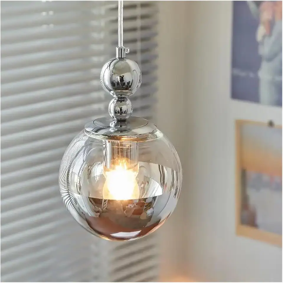 Nordic Silver Lustre Pendant Light Transparent Ball Hanging Lamp Bedroom Bedside Living Room Dining Table Led Ceiling Chandelier,for Villa