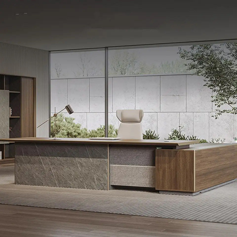 YZABEL Modern 78 inch Solid Wood Office Desk with Lateral Cabinet, L Shaped Computer Desk with Power Outlets, Writing Study Table Business Furniture Set Workstation for Study, Work, Gaming