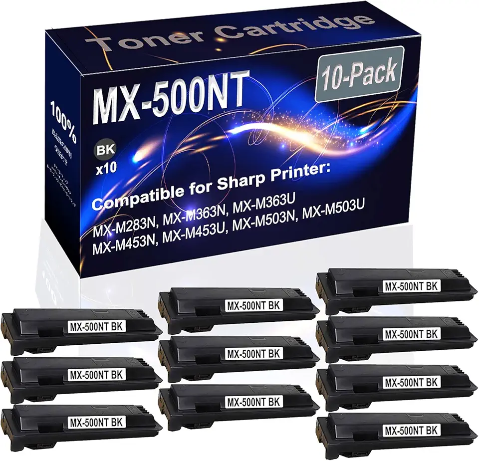 10-Pack (Black) Compatible MX500NT (MX-500NT) Printer Toner Cartridge (High Capacity) fit for Sharp MX-M283N MX-M363N MX-M363U Printer