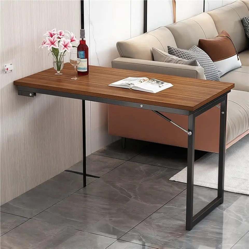 Wall-Mounted Folding Table, Dining Table for Small Homes, Space-Saving Wall Table, Kitchen Workbench, Foldable Wall Desk for Entry Living Room Bedroom Kitchen(Brown A,39.4
