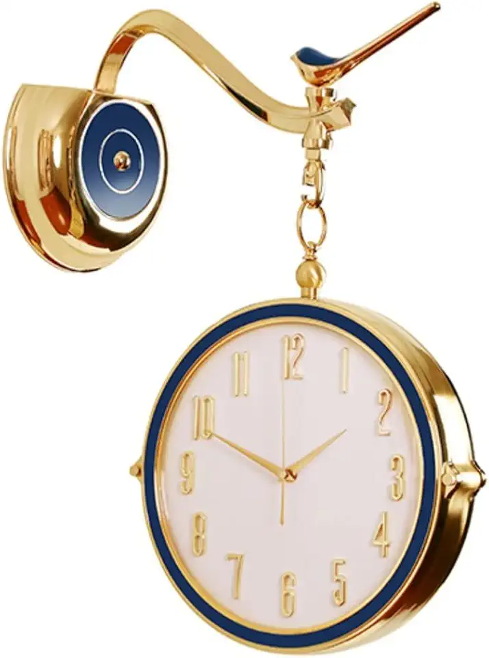 Luxurious Metal Double Sided, Fashion Watch Mute nt Clock,Hanging 3D Rotating Bracket Clocks, Wall-Mounted Decorative Home Art Decor
