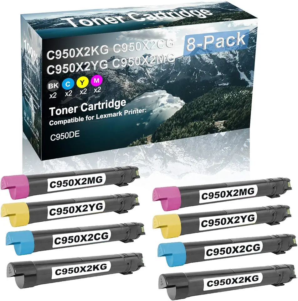8 Pack (BK+C+Y+M) Compatible C950X2KG C950X2CG C950X2YG C950X2MG Laser Printer Toner Cartridge High Yield Use for C950DE Printer
