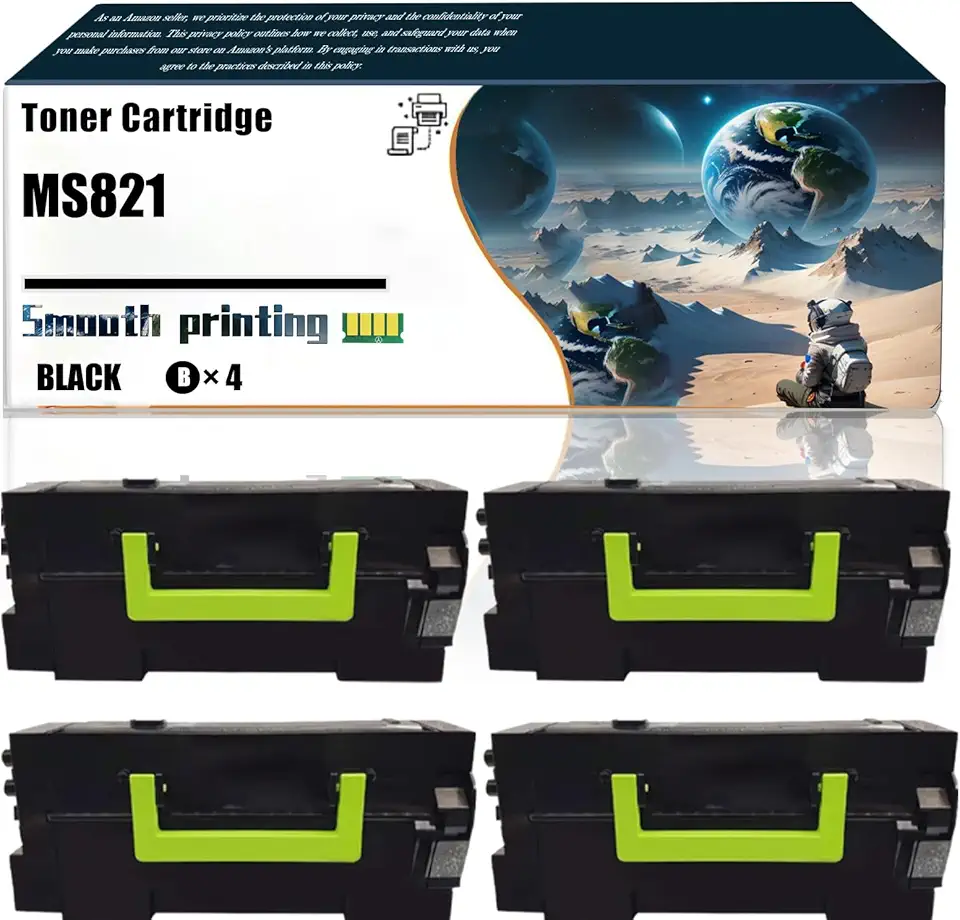 Replacement Parts Toner Cartridge MS821 Compatible with Lexmark MS725 MS821 MS822 MS823 MS824 MS825 MS826 MX721 MX722 MX725 MX822 MX824 Printers (4 Pack Black)