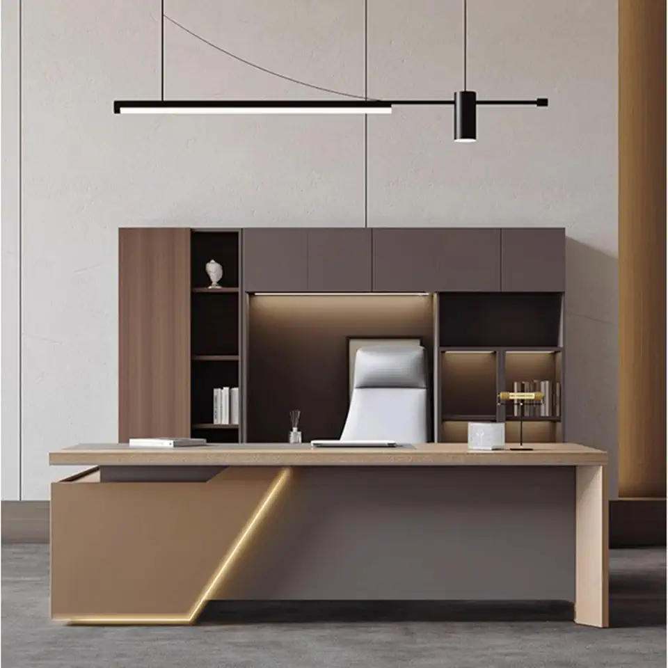 Modern L-Shaped Executive Desk with Storage Shelves - Sturdy Writing Table for Home Office(86in)